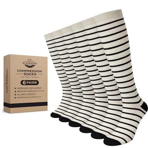 Image of Diamond Star 6 Pairs Compression Socks for Men & Women, Knee High Socks
