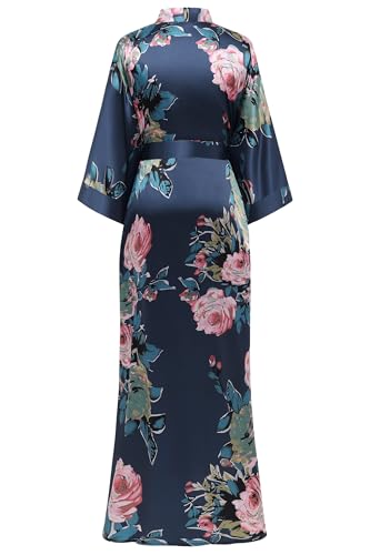 Image of BABEYOND Women's Kimono Robe Long Satin Silky Floral Lightweight Bridesmaid Wedding Bachelorette Party Robe