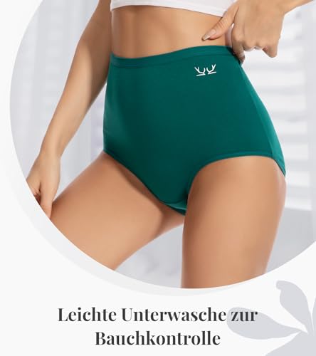 PULIOU Unterhosen Damen Baumwolle, 5er Pack Baumwolle Hohe Taille Unterwäsche Frauen Stretch Slips Damen Atmungsaktiv Panties Weich
