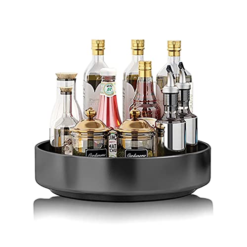 CALIYO Drehteller Organizer, Drehbares Gewürzregal aus Edelstahl, Gewürzregal Drehbar für Küche Speisekammer Schrank Schrank Tisch Arbeitsplatte, Schwarz