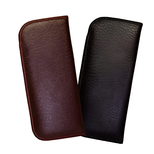 Calabria Eye Glasses Case W/Plastic Pocket Clip Pu Leather Black Brown 2Pack Men Women Slip-In Eyeglass Pouch Sunglass Bag #TOP1