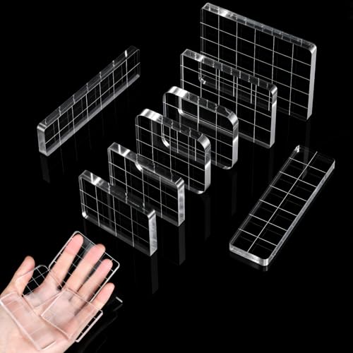 8Pcs Acrylic Stamp Blocks, Clear Stamping Blocks Tools for Kids with Grid and Grip Scrapbooking Craft Making, Decorative DIY Essential Stamping Tool