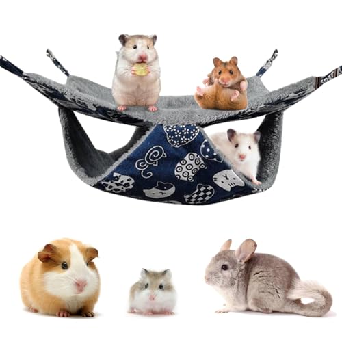 Henyall - Henyall 2-Layer Pet Rat Hammock,Small Animal Hammock for Cage,Soft Flax Arctic Velvet Hanging Bed,Warm Double Sided Guinea Pig Hammock,Ferret Chinchilla Hamster Swing & Hideout Accessories (S,27x27cm)