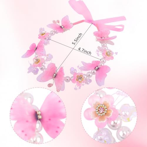 Srotmirw Butterfly Flower Pearl Hairband for Girls Women, Pink Fairy Headband, Exquisite Wedding Headpiece, Rotating Accessories, Suitable For Parties, Birthdays, Garden and Cosplaying Accessories — view 2