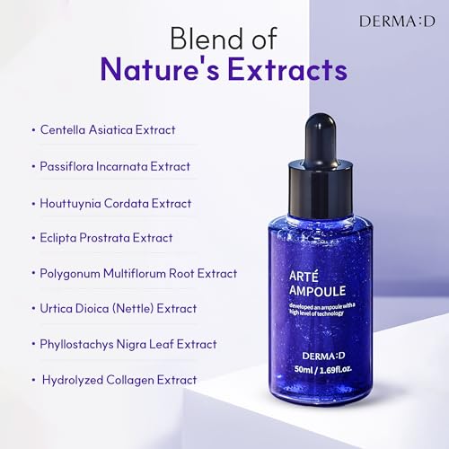 DERMA:D Azulene Calming & Soothing Face Serum for Sensitive Skin, Hydrating Korean Skincare with Vitamin C, Redness Relief & Brightening Anti Aging Serum 1.69 fl oz