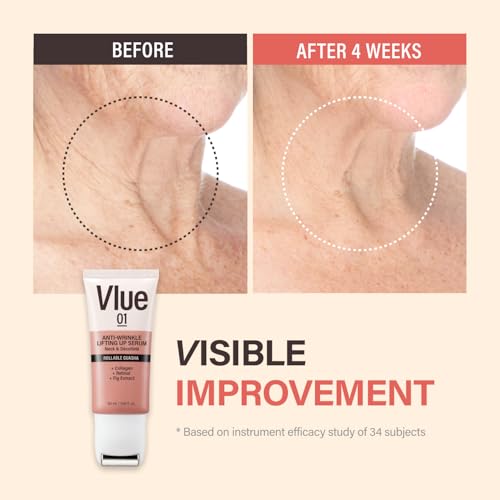 VLUE 01 VLUE Retinol Guasha Neck Firming Cream - Anti-Aging Collagen & Fig Extract Moisturizer for Wrinkles & Sagging Skin, Hydrating & Lifting Neck & Décolleté Serum, Korean Skincare, 1.69 fl. oz
