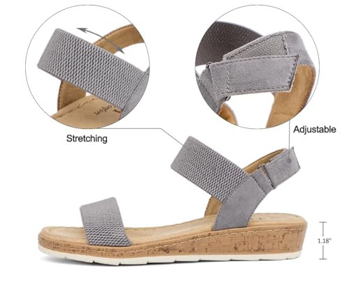 Image of VJH confort Women's Flat Sandals Open Toe Elastic Ankle Strap Slip on Comfy Low Wedge Sandals