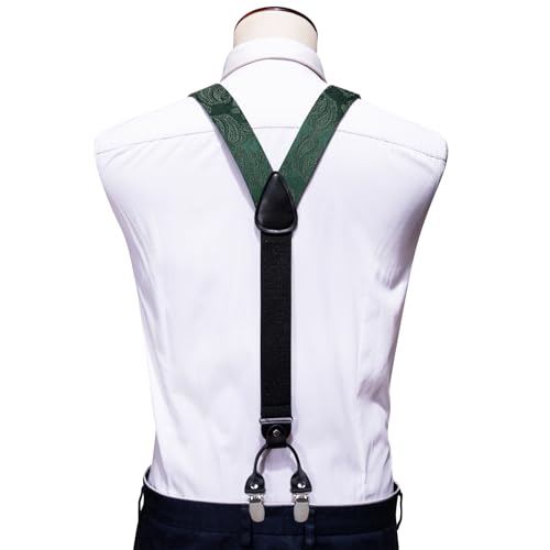 Image of YOHOWA Men Suspenders 6 Clips Strength Adjustable Y Braces Pre-Tied Bow Tie Set Formal Wedding Party