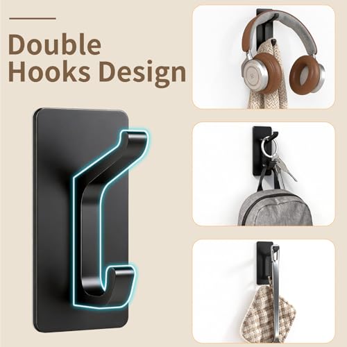 STWWO Adhesive Wall Coat Hooks, Matte Black Heavy Duty Hooks for Hanging — view 5