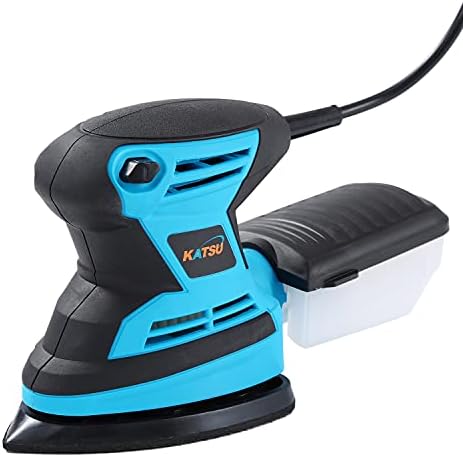 KATSU Detail Mouse Sander, 200W Electric Palm Sheet Sander with Dust Collector for Home Decoration Furniture Finishing, 20Pcs Sanding Pads Included 100174