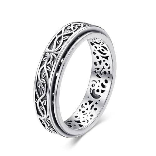 Fidget Ring Argent 925 Arbre de Vie Spinner Bague Anxiété Fidget Bijoux Arbre de Vie Cadeaux Femmes Hommes