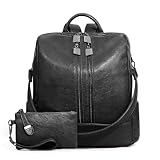 GSenhui Mochila de piel sintética para mujer, con embrague, impermeable y antirrobo, mochila 3 en 1, bolso bandolera para oficina, universidad, ciudad, apta para portátil de 13 pulgadas, Negro