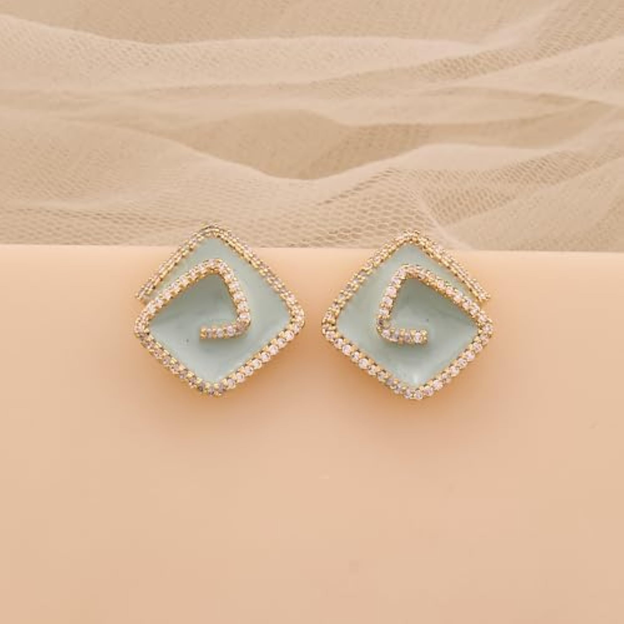 Women's Gold Plated Geometric Enamel Stud Earrings with American Diamonds