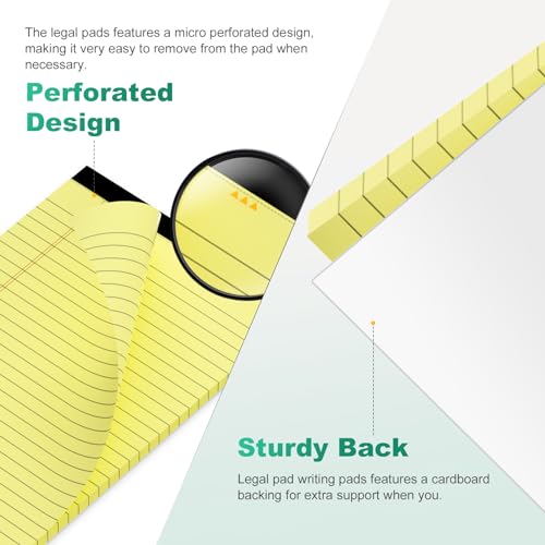 Image of 10 Pack Yellow Legal Pads 5x8 Small Note Pads, Writing Pads for Work, College Ruled Perforated Memo Pad, Desk Notepad with Study Backboard, 30 Sheets Per Pad, 5x8 Legal Pad for Office /School /Home