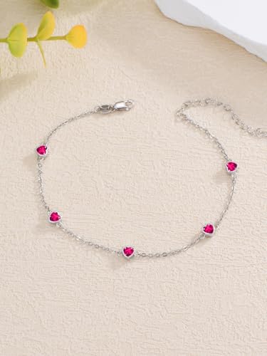 Image of Dorunmo Heart Birthstone Bracelets 925 Sterling Silver Round Birthstone Anklet for Women Birthday Jewelry Gifts for Girlfriend Wife Mother Her