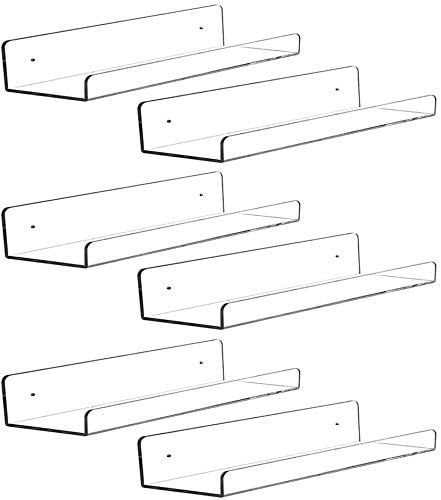 CY craft 6 PCS Acrylic Invisible Floating Bookshelf for Kids Room,15 inch Modern Picture Ledge Display Toy Storage Wall Shelf 5MM Thick U Shelves Storage Rack
