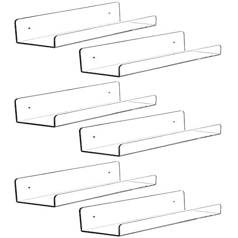 CY craft 6 PCS Acrylic Invisible Floating Bookshelf for Kids Room,15 inch Modern Picture Ledge Display Toy Storage Wall Shelf 5MM Thick U Shelves Storage Rack Cover