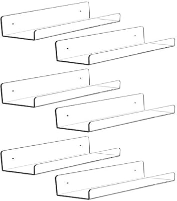 CY craft 6 PCS Acrylic Invisible Floating Bookshelf for Kids Room,15 inch Modern Picture Ledge Display Toy Storage Wall Shelf 5MM Thick U Shelves Storage Rack