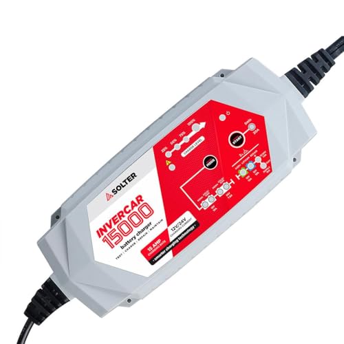 Solter - Cargador Inteligente INVERCAR 15000 8 Etapas de Carga, Desulfatación Automática, Memoria Automática, para Baterías de Plomo-Ácido, AGM, Gel y Litio-Ion
