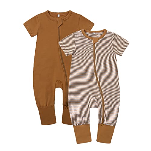 Feidoog Toddler 2 Pack Baby Zipper Rompers Cotton Short Sleeve 2 Way Zipper One Piece Jumpsuit...