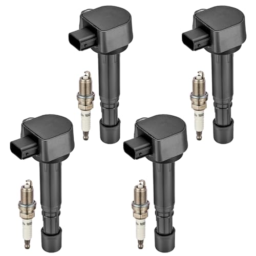 Image of Set of 4 UF400 Ignition Coil Pack and ZFR6FGP Spark Plugs Compatible with Honda Civic 1.7L L4 2001 2002 2003 2004 2005 Civic 2001-2005 EL 1.7L L4 Replaces C1460 5C1634