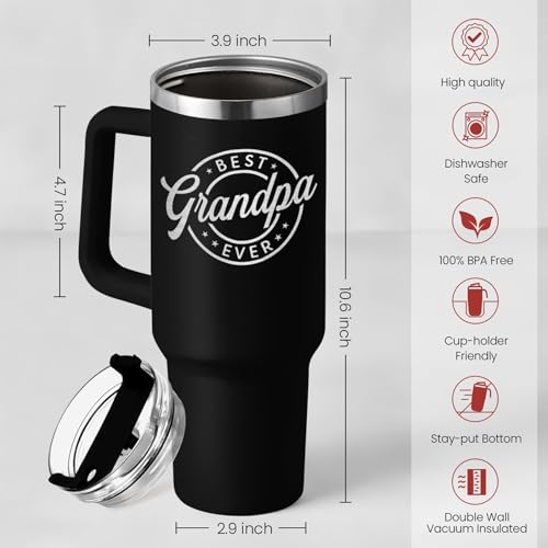 Image of SANDJEST Best Grandpa Ever Tumbler with Handle 40oz, Grandfather Gifts for Birthday Christmas Fathers Day Valentines, Presents for Grandpas Granddad Papa Gifts from Granddaughter Grandson