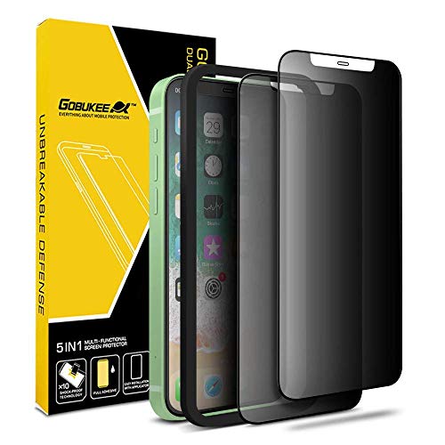 [2PACK 3 in1] GOBUKEE Matte + Privacy Screen Protector for iPhone 12/12 Pro (6.1 Inch)[3 in1][Anti-Spy][Anti-Glare][9H Hardness] PRIMATTE Tempered Glass Compatible with iPhone12/12Pro 5G
