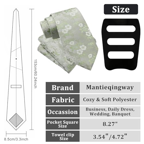 Image of Mantieqingway Floral Ties for Men, 3pcs /set Neck Tie Pocket Square Holder Set for Wedding Business Prom Party Usual