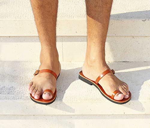 Barefoot Style Men Leather Sandals Sexy Greek Sandals with Buckle Toe Rind Slides Gay Sandals - AURA MEN4