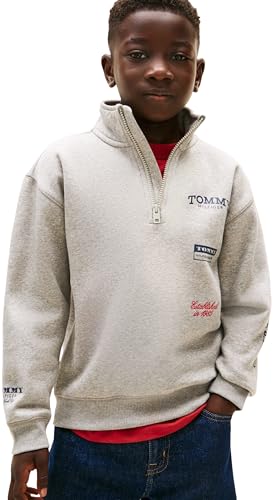 Tommy Hilfiger Multi Print Half Zip Sweatshirt Kb0kb10336 Sudadera con Cremallera, Grey (Mid Grey Heather), 4 años para Niños