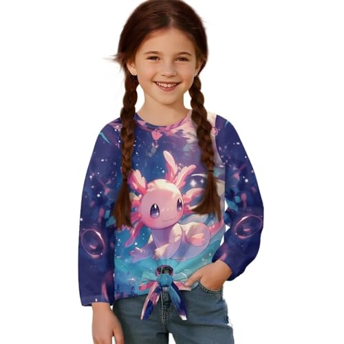 Belidome Girls Fall Shirt Size 5-12 Kids Long Sleeve Shirts with Tie Knot Cute Graphic Tee Tops Casual Crewneck Tshirts