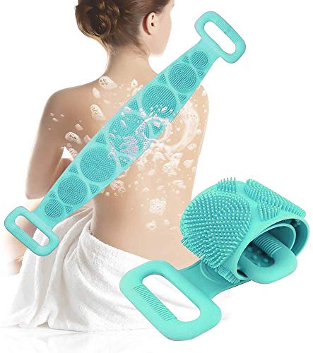 Shyonda Silicone body scrubber, Back Scrubber for shower, Lengthen Double Side Exfoliating Massage Washer Body Bath Brush, Lathers Well, Easy To Clean, Eco Friendly, More Health. (Green)