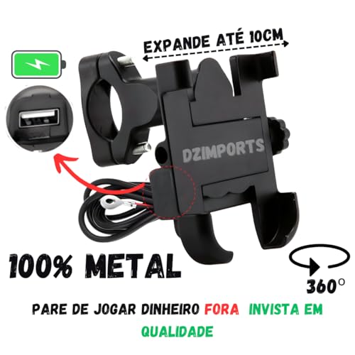 Suporte de Celular com Carregador Garra para Moto Fixação Parafuso do Guidão
