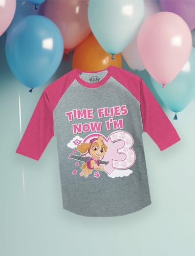 Image of Tstars Paw Patrol Rubble 3rd Birthday Baseball Tee Toddler Boy 3 /4 | Soft raglan Rubble digging tee for turning three; great for 3rd birthday, construction party, photo gift