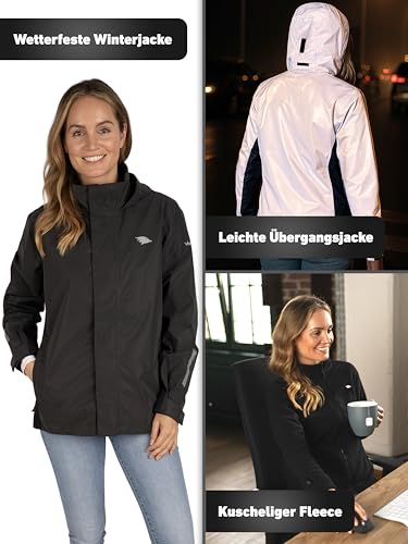 Valkental - Reflektierende & Wasserdichte 3in1 Jacke Damen [Fleece Zipp-In & Verstaubare Kapuze] Geeignet als Winterjacke, Regenjacke & Fahrradjacke - 10.000mm Wassersäule - Doppel Reißverschluss