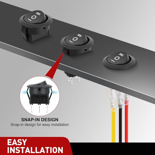 Image of Nilight 8PCS 3 Way Round Rocker Switch with Wiring Harness