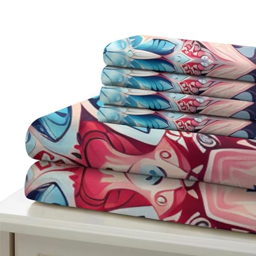 Parure de couette 140x200 fleurs polygonales drap lit microfibre avec fermeture éclair enfant