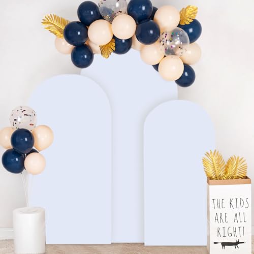 Image of FOTSHARER Arch Backdrop Cover Set of 3 White Arch Cover Backdrop Fabric 4FT 5FT 6FT Spandex Fitted Arch Cover for Bridal Baby Shower Chiara Arched Stand Covers Wedding Balloon Arch Covers for Parties