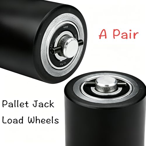 Image of Pair of Pallet Jack Load Wheels Replacement Kit with PU Tread Wheel 3 x 3.75 inch,Pre-Installed Bearings ID 20mm,Axles(Length 4.8 inch) and Pins,also for Manual Hand Lift Truck Rear (1, Black)