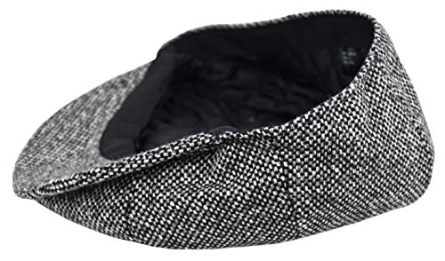 Men's Wool Newsboy Cap, Herringbone Driving Cabbie Tweed Applejack Golf Hat (2124-Black Tweed, Medium) - Thumbnail 5