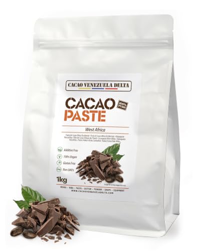 Cacao V Delta Pasta De Cacao Pura Ceremonial 1 Kg Origen West Africa - Chocolate Negro 100% Puro sin Azúcar para Fundir y Reposteria - Masa De Cacao Sin Gluten, Antioxidante, Vegano