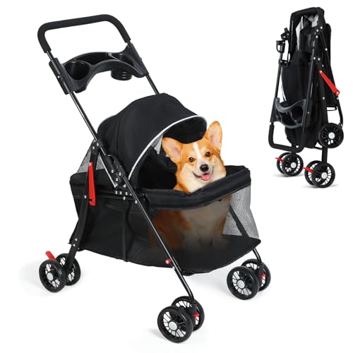Hundebuggy bis 15 kg klappbar, Leichtgewicht Hundewagen mit Rollen und Getränkehaltern, Katzenwagen, Hunde Buggy für mittelkleine Haustiere (48 x 68 x 95 cm) Hundebuggy bis 15 kg klappbar, Leichtgewicht Hundewagen mit Rollen und Getränkehaltern, Katzenwagen, Hunde Buggy für mittelkleine Haustiere (48 x 68 x 95 cm)