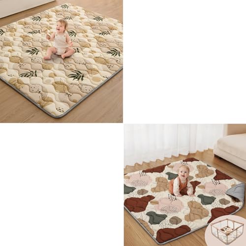 Image of Blissful Diary 71x59 Playpen Mat Earth Tones Design + 50x50 Boho Design Play Mat for Playpen