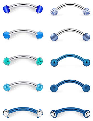Prjndjw 16G Eyebrow Ring Surgical Steel Lip Rings Turquoise cats eye stone ring Curved Helix Labret Studs Eyebrow Jewelry Piercing for Women Men Blue