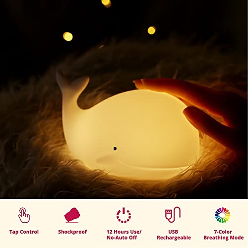 Tripro Whale Silicone Nursery Night Light Beach Room Decor Desk Lamp Toys,Bedroom Decorations Gifts For Toddlers,Girls,Baby,Kids,Teens #TOP2