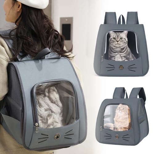 tintoke Tragbare und Faltbare Katzentasche,Atmungsaktive und Faltbare Haustier Rucksack,Katzenrucksack mit Netzfenster,Tragbare und Faltbare Katzenrucksack,Für Kleintiere wie Katzen,Hunde (Grau)