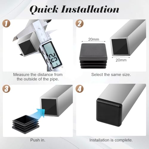 OSDUE Square Plastic End Caps, 20PCS 20 * 20mm Black Plastic Plug, Non-Slip Furniture Feet Pads - Image 4