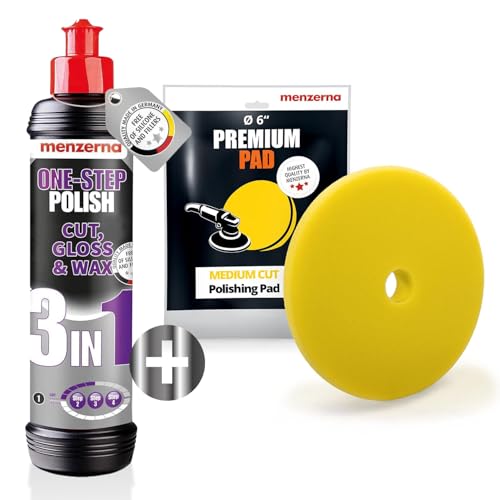 menzerna All-in-One polishing Kit I Car polishing Set with Menzerna One-Step Polish 3in1 (16oz) and 6 Inch Polishing Pad I Moderate Scratch Remover, high Gloss and Wax Kit for All Types of Vehicles