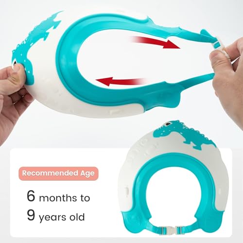 Image of FUNUPUP Baby Shower Cap for Kids, Baby Bath Shampoo Visor Cap Hair Washing Shield Adjustable, Blue Dinosaur