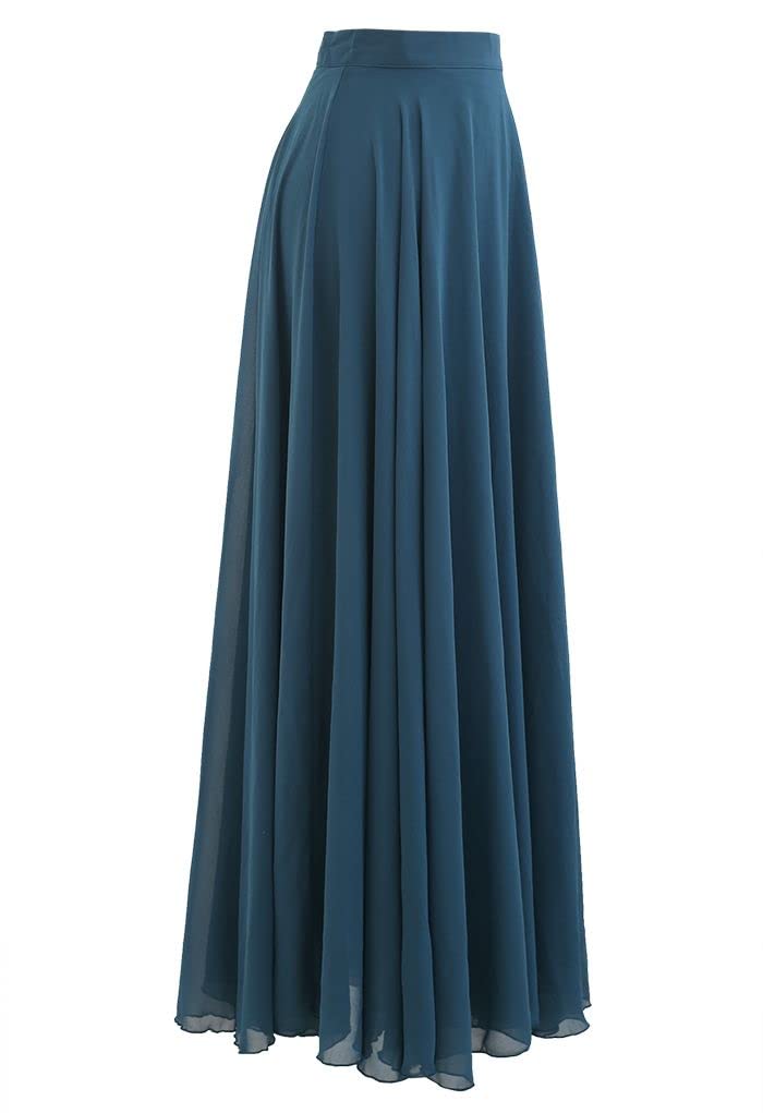 Women's Georgette Long Flare Skirt-image-6